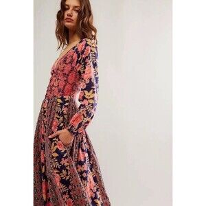 Free People Maxi Dress Women A New Way Preppy Blue Floral Boho Vacay Sz M NWT